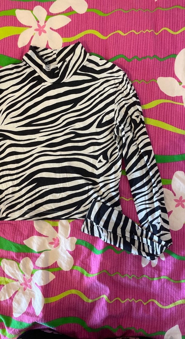 Zebra Desenli Uzun Kollu Balıkçı Yaka Bluz - Görsel 2