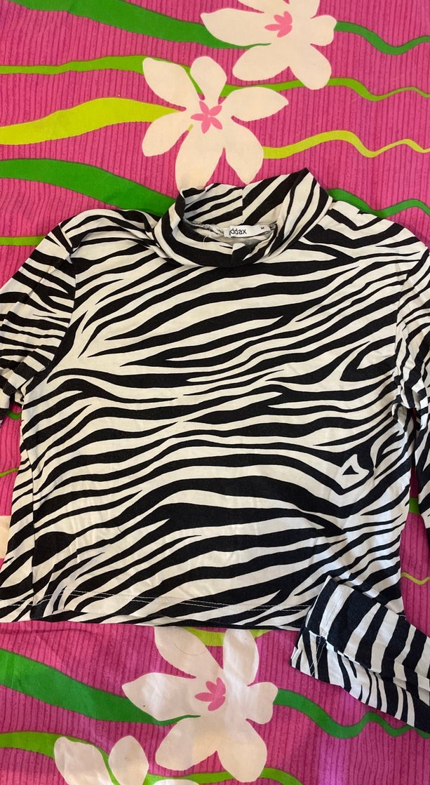 Zebra Desenli Uzun Kollu Balıkçı Yaka Bluz - Görsel 4