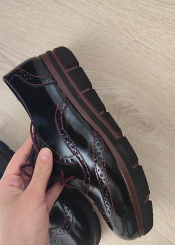 Polaris Bordo Bağcıklı Gotik Blok Topuklu Kadın Ayakkabı