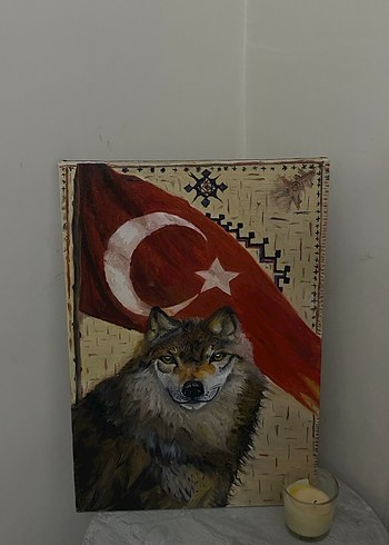 Kurt ve Türk Bayrağı Temalı tuval 35 50 - Görsel 2