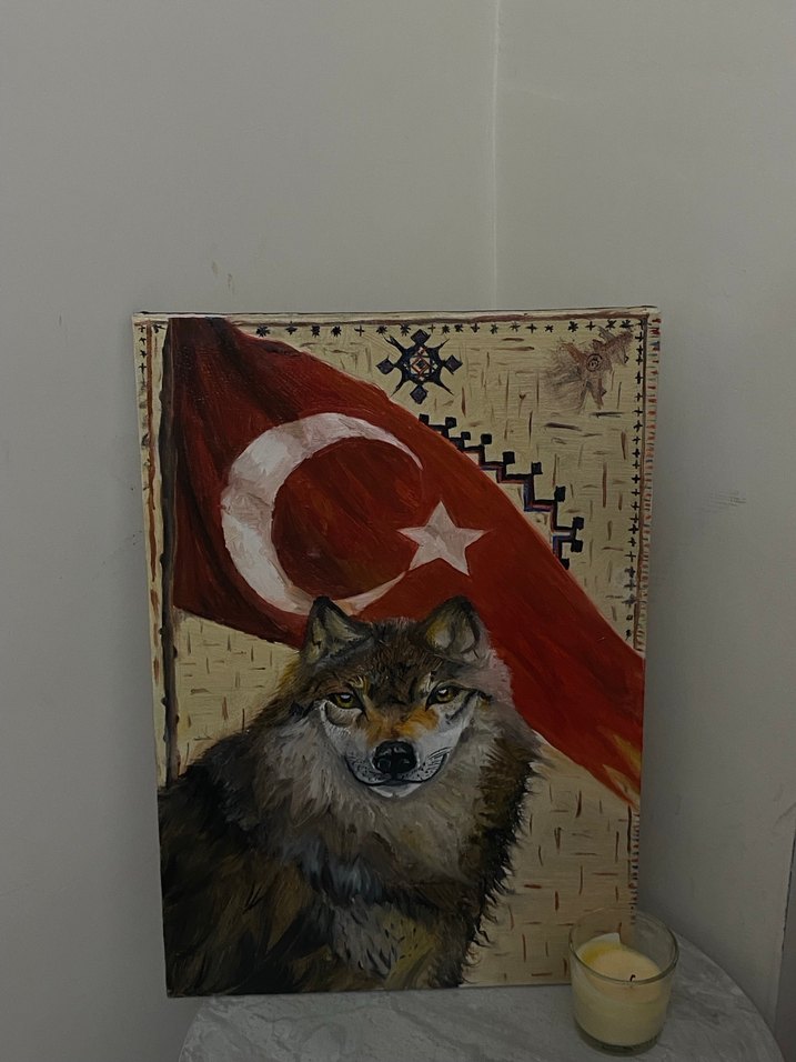 Kurt ve Türk Bayrağı Temalı tuval 35 50 - Görsel 2