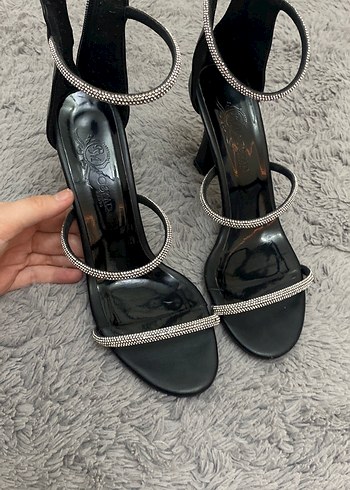 Siyah Taşlı İnce Topuklu Kadın Abiye Ayakkabı - Görsel 4