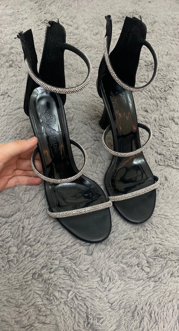 Siyah Taşlı İnce Topuklu Kadın Abiye Ayakkabı - Görsel 4