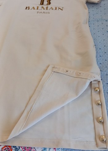 Bej Pamuklu Düğmeli Hamile Elbisesi - Görsel 7