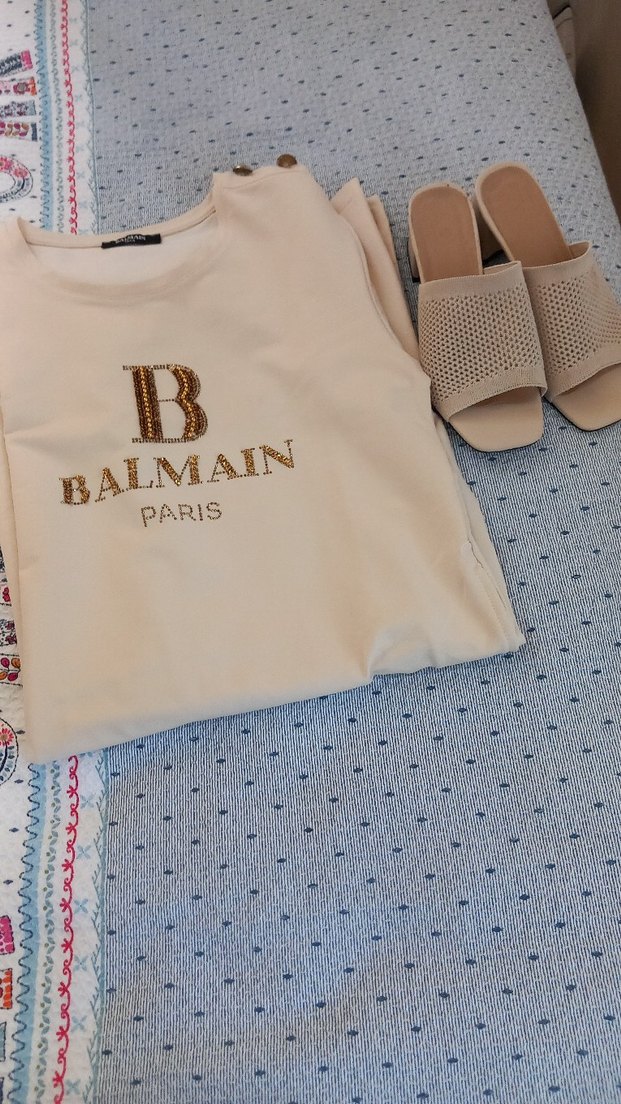 Bej Pamuklu Düğmeli Hamile Elbisesi - Görsel 2