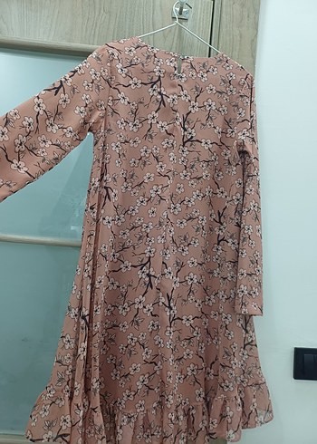 Bej Çiçek Desenli Uzun Kollu Midi Tunik Elbise - Görsel 5