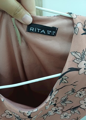 Bej Çiçek Desenli Uzun Kollu Midi Tunik Elbise - Görsel 6