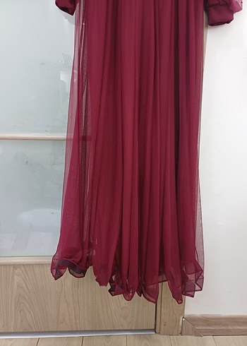 Bordo Uzun Drapeli Abiye Elbise - Görsel 6