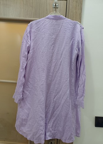 Uzun Kollu Dantelli Lila Kadın Gömlek - Görsel 4