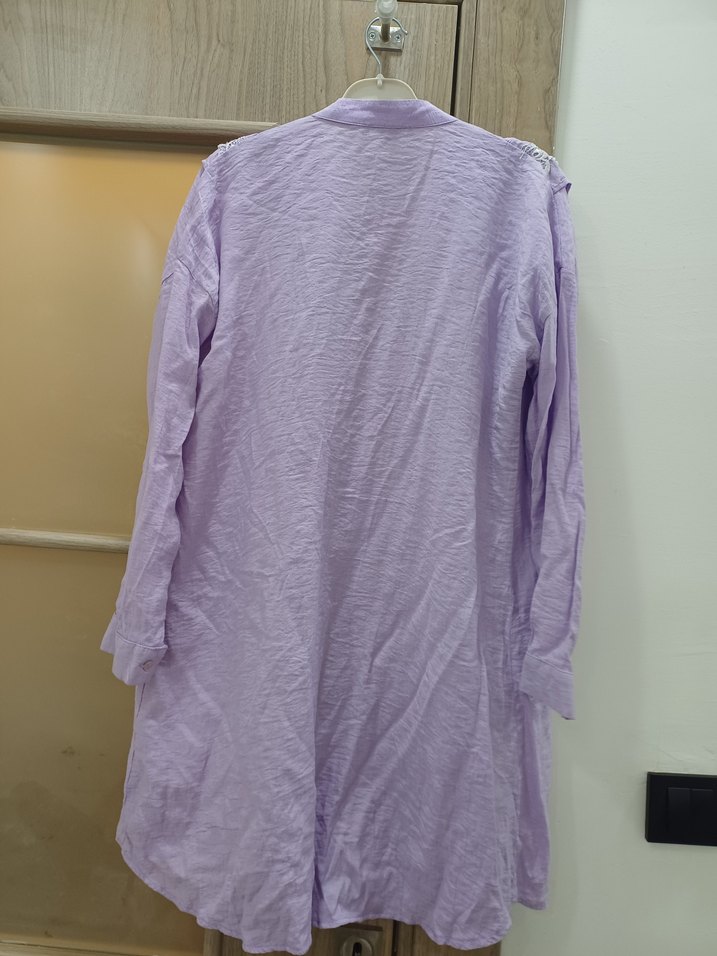 Uzun Kollu Dantelli Lila Kadın Gömlek - Görsel 4