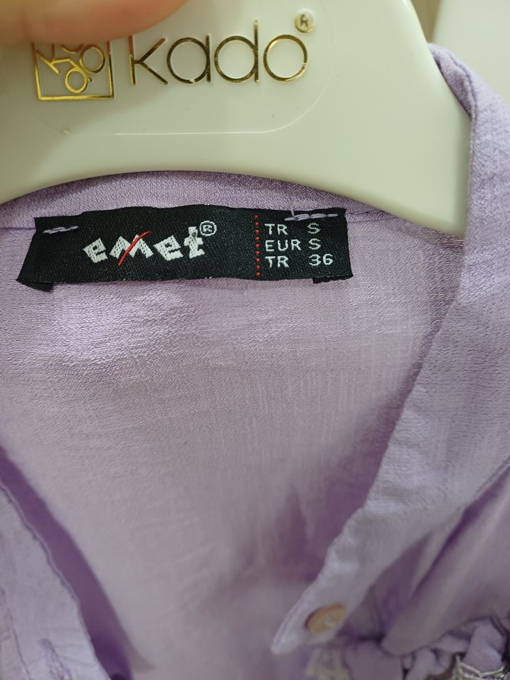 Uzun Kollu Dantelli Lila Kadın Gömlek - Görsel 5