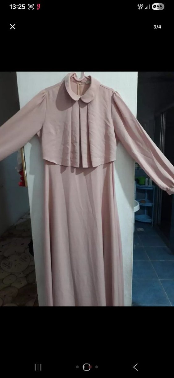 pudra Uzun Kollu Kaliteli kumaş Elbise - Görsel 3