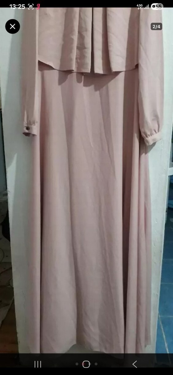 pudra Uzun Kollu Kaliteli kumaş Elbise - Görsel 2