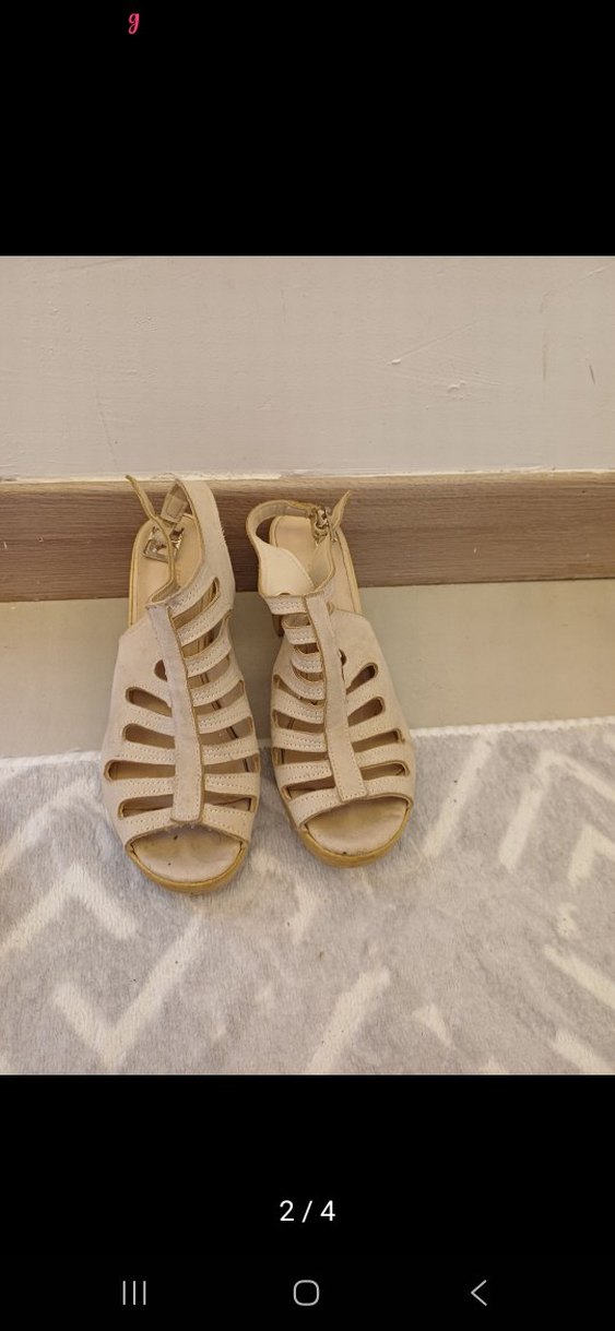 Bej Süet Tokalı Kadın Topuklu Sandalet - Görsel 2