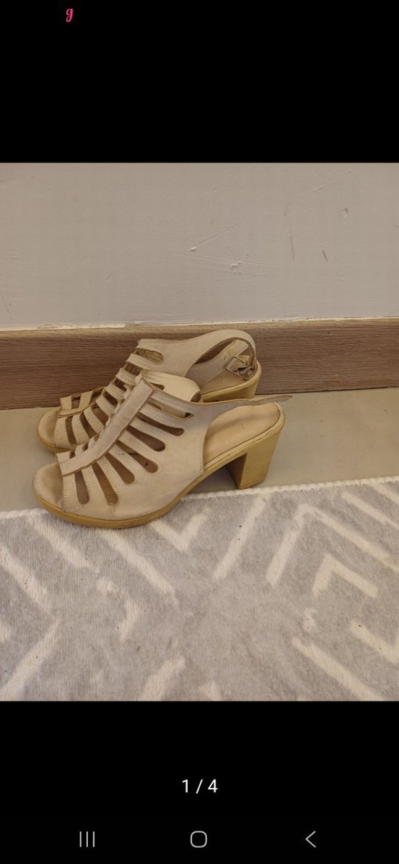 Bej Süet Tokalı Kadın Topuklu Sandalet - Görsel 4