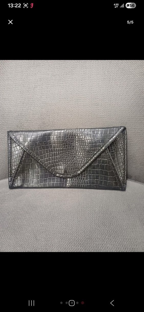 Gri Yılan Derisi Desenli Deri Kadın Clutch Çanta - Görsel 4