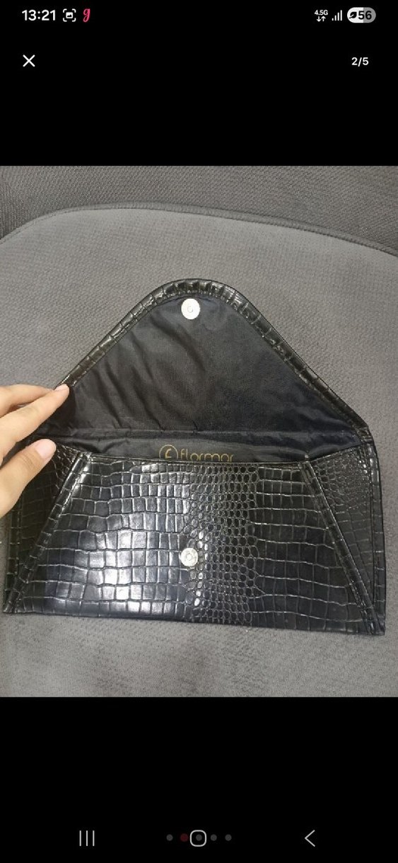 Gri Yılan Derisi Desenli Deri Kadın Clutch Çanta - Görsel 2