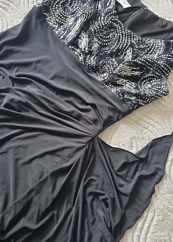 Drapeli  Siyah  Abiye Elbise - Görsel 3