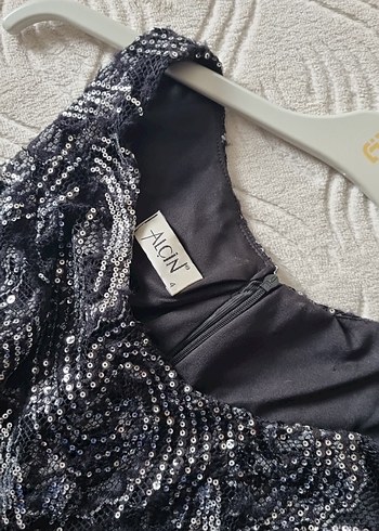 Drapeli  Siyah  Abiye Elbise - Görsel 4