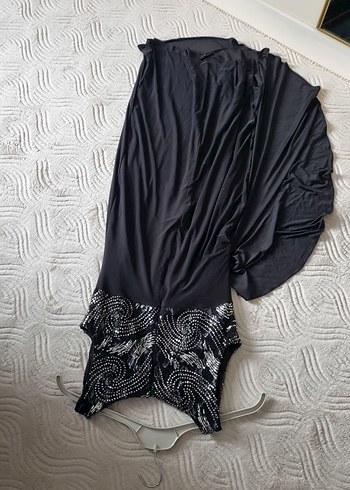 Drapeli  Siyah  Abiye Elbise - Görsel 7