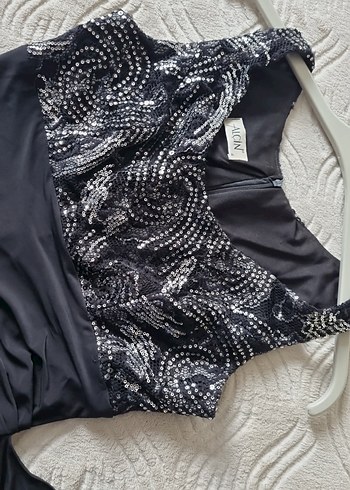 Drapeli  Siyah  Abiye Elbise - Görsel 5