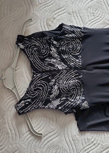 Drapeli  Siyah  Abiye Elbise - Görsel 6