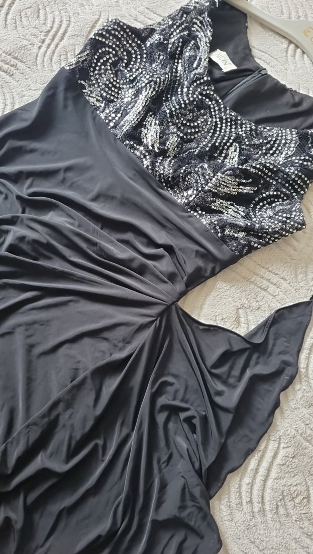 Drapeli  Siyah  Abiye Elbise - Görsel 3