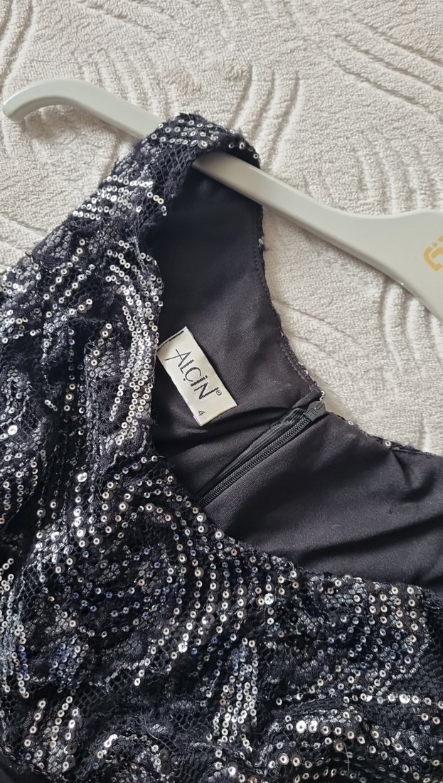 Drapeli  Siyah  Abiye Elbise - Görsel 4