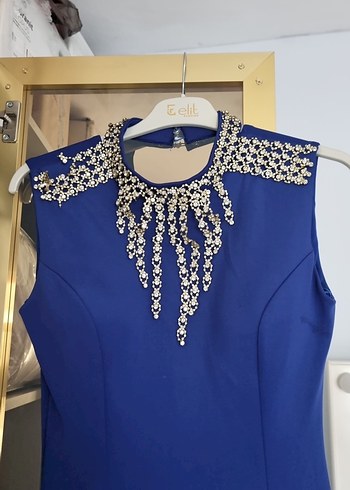 Mavi taşlı Uzun Abiye Elbise - Görsel 3