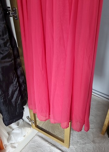 Pembe V Yaka Drapeli Uzun Abiye Elbise - Görsel 7