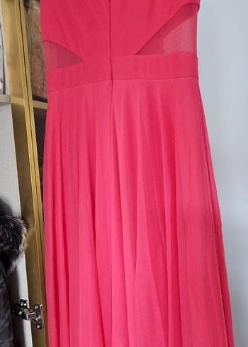 Pembe V Yaka Drapeli Uzun Abiye Elbise - Görsel 6