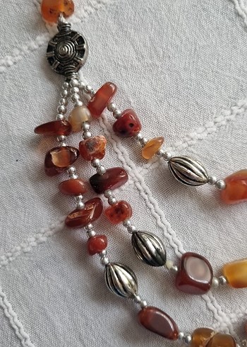 Uzun Boncuklu kehribar Çok Renkli Bohem Kolye - Görsel 6