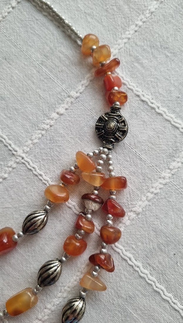 Uzun Boncuklu kehribar Çok Renkli Bohem Kolye - Görsel 3