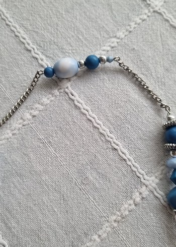 Uzun Turkuaz Boncuklu Bohem Kolye - Görsel 4