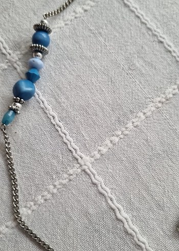 Uzun Turkuaz Boncuklu Bohem Kolye - Görsel 3