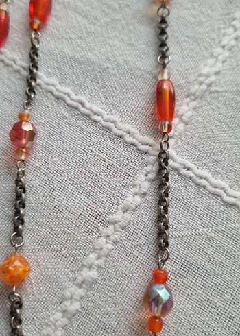 Uzun Zincir Detaylı Çok Renkli Kadın Kolye - Görsel 4