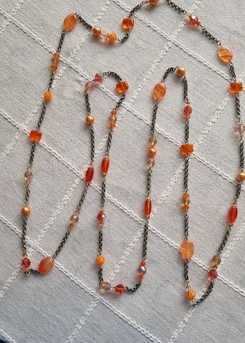 Uzun Zincir Detaylı Çok Renkli Kadın Kolye - Görsel 2