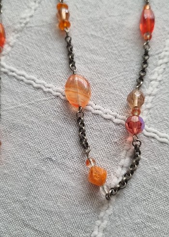 Uzun Zincir Detaylı Çok Renkli Kadın Kolye - Görsel 3