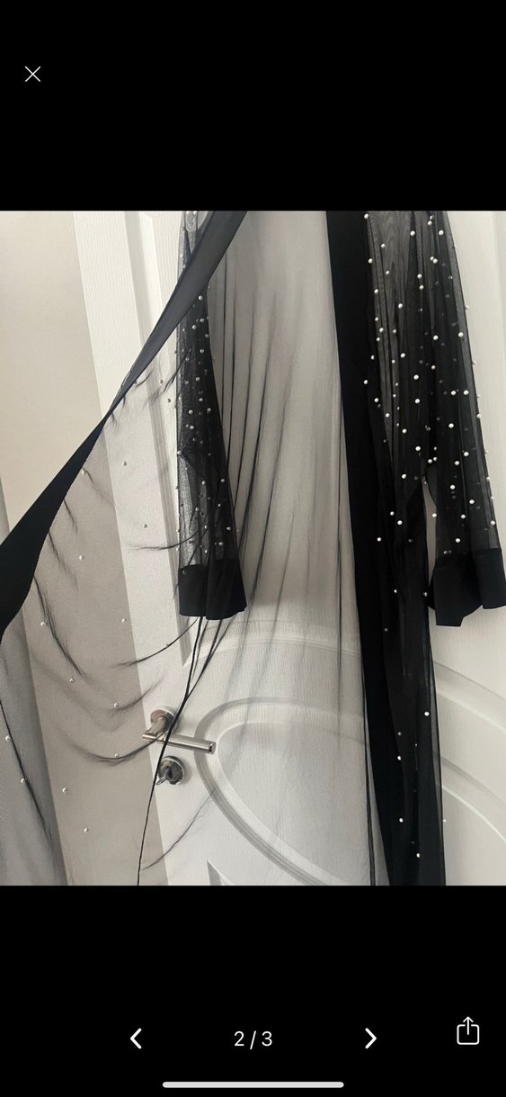 İnci Detaylı Siyah Uzun Kadın abaya - Görsel 2