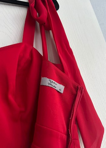 Kırmızı Midi Drapeli Strappy Kadın Elbise - Görsel 6