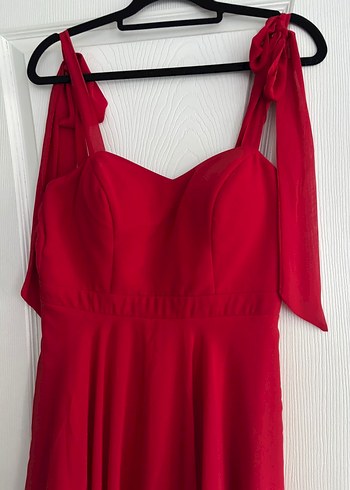 Kırmızı Midi Drapeli Strappy Kadın Elbise - Görsel 3