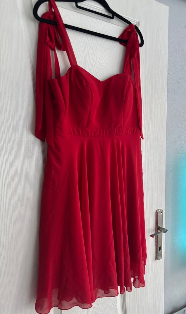 Kırmızı Midi Drapeli Strappy Kadın Elbise - Görsel 2