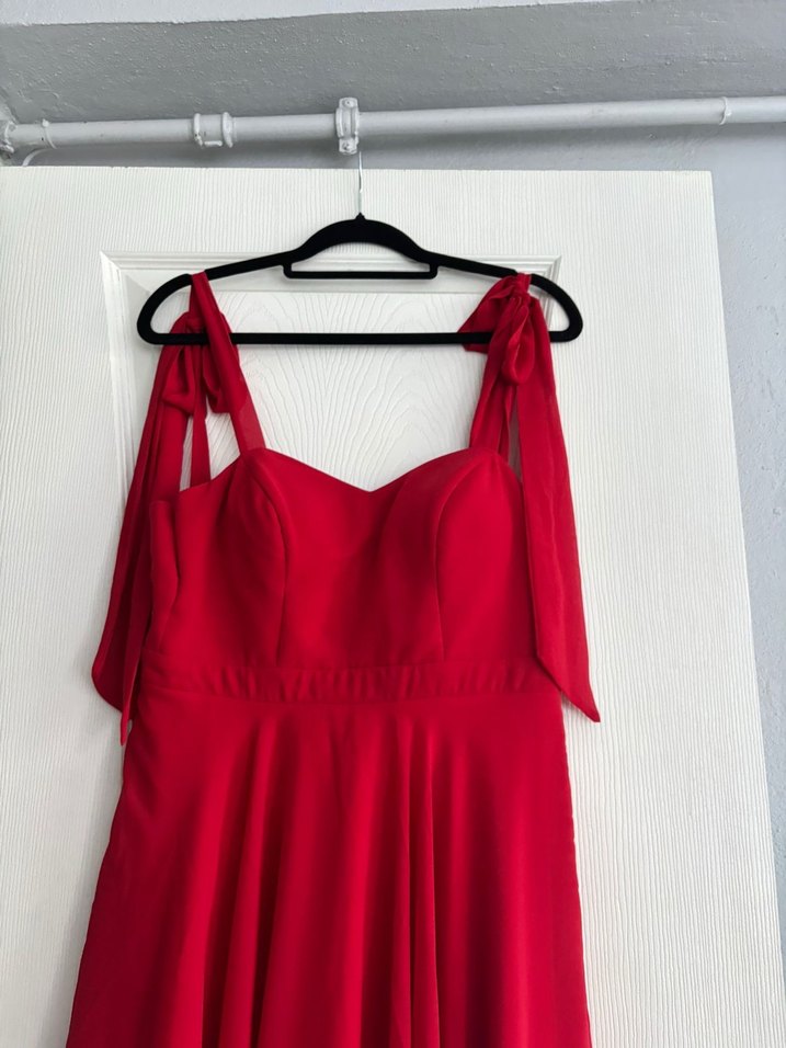 Kırmızı Midi Drapeli Strappy Kadın Elbise - Görsel 5