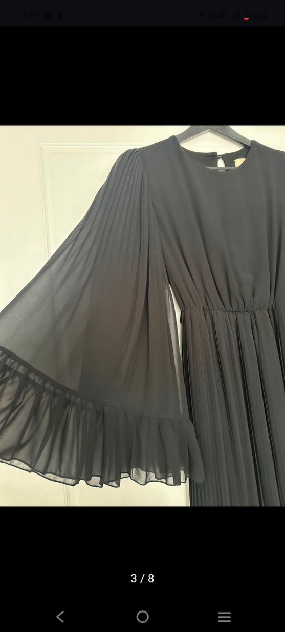 Siyah Piliseli Uzun Kollu Uzun Elbise - Görsel 3