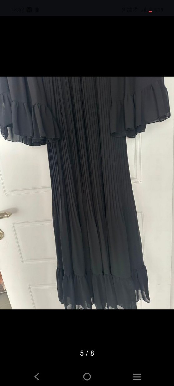 Siyah Piliseli Uzun Kollu Uzun Elbise - Görsel 5