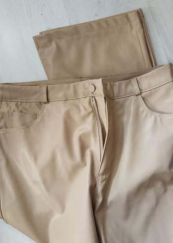 Bej Kadın deri Pantolon - Görsel 3