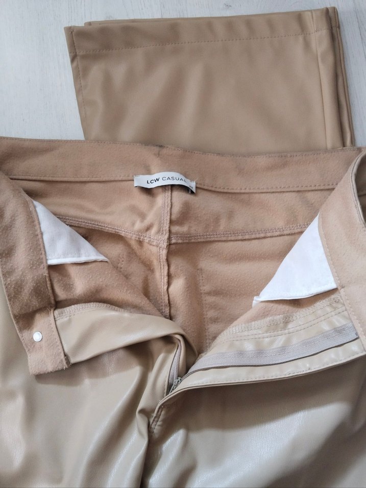 Bej Kadın deri Pantolon - Görsel 4