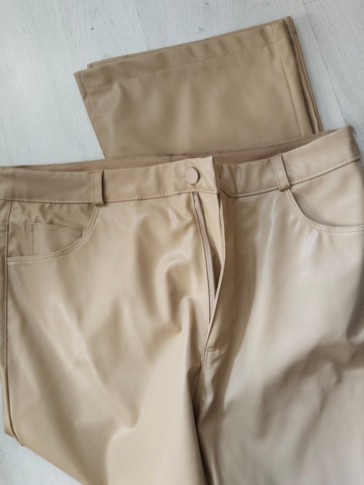 Bej Kadın deri Pantolon - Görsel 3
