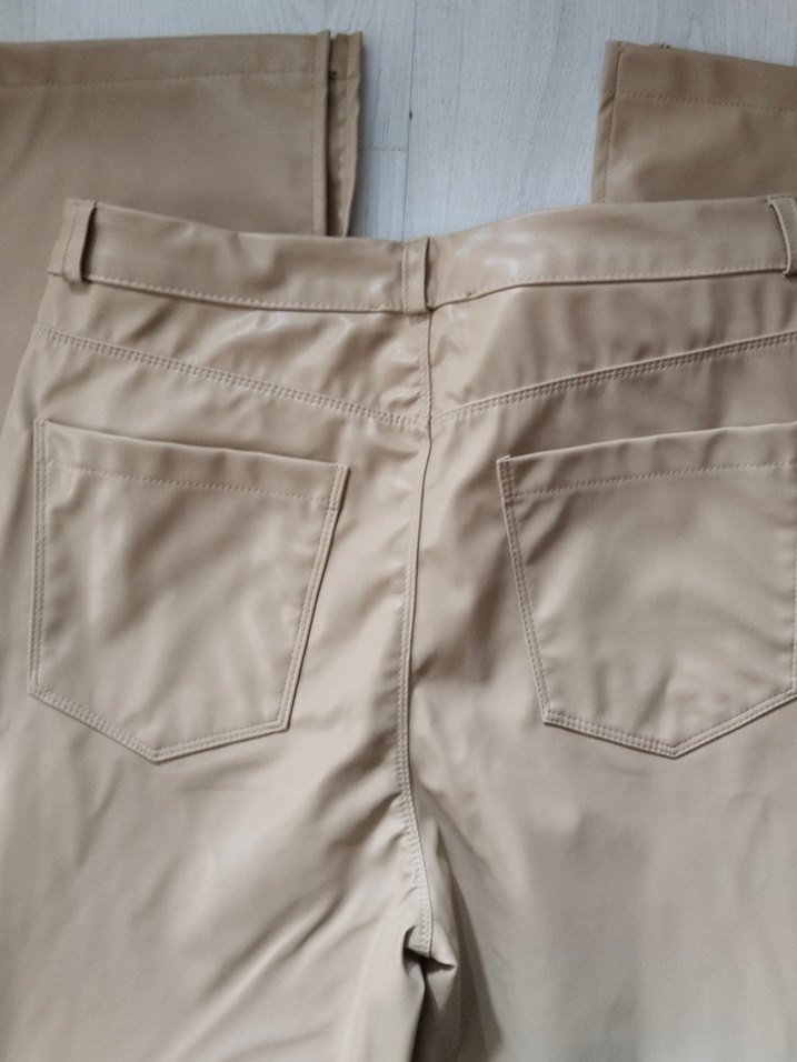 Bej Kadın deri Pantolon - Görsel 5