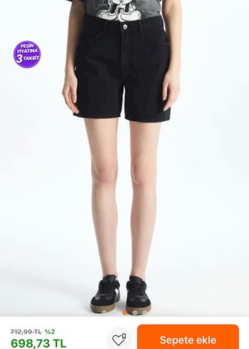 Siyah Mini Denim Şort Rahat Kesim - Görsel 2